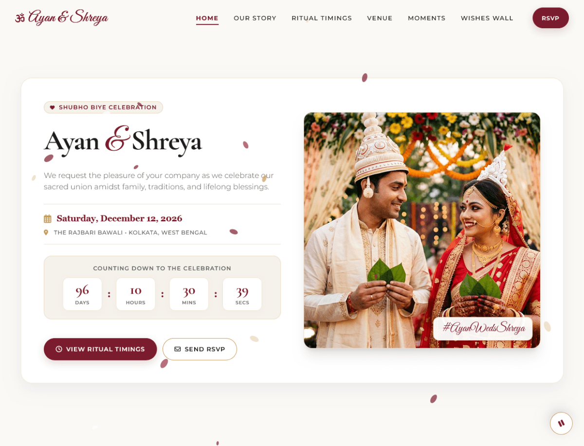 Ayan & Shreya - Royal Bengali Wedding Invitation Website