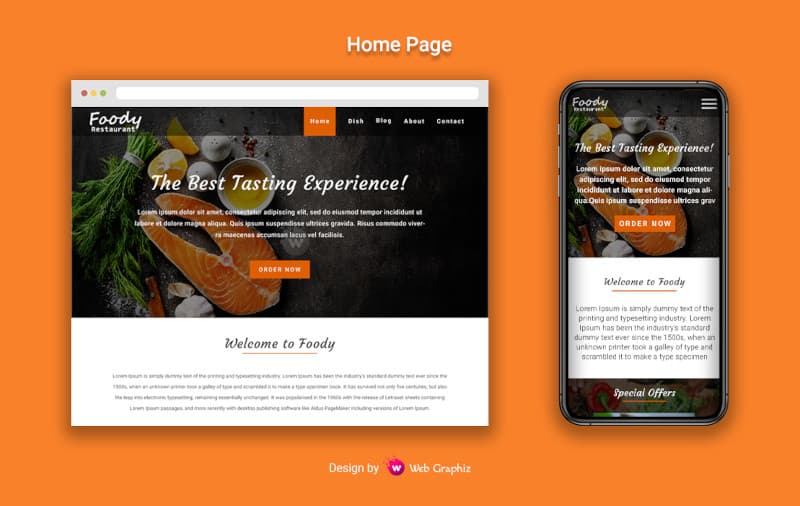 Foody Restaurant - A multiple page restaurant website