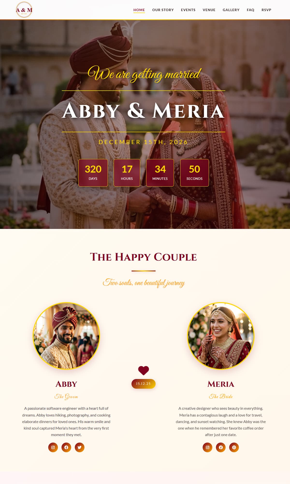 Abby & Meria's Wedding - Indian Wedding Website Template