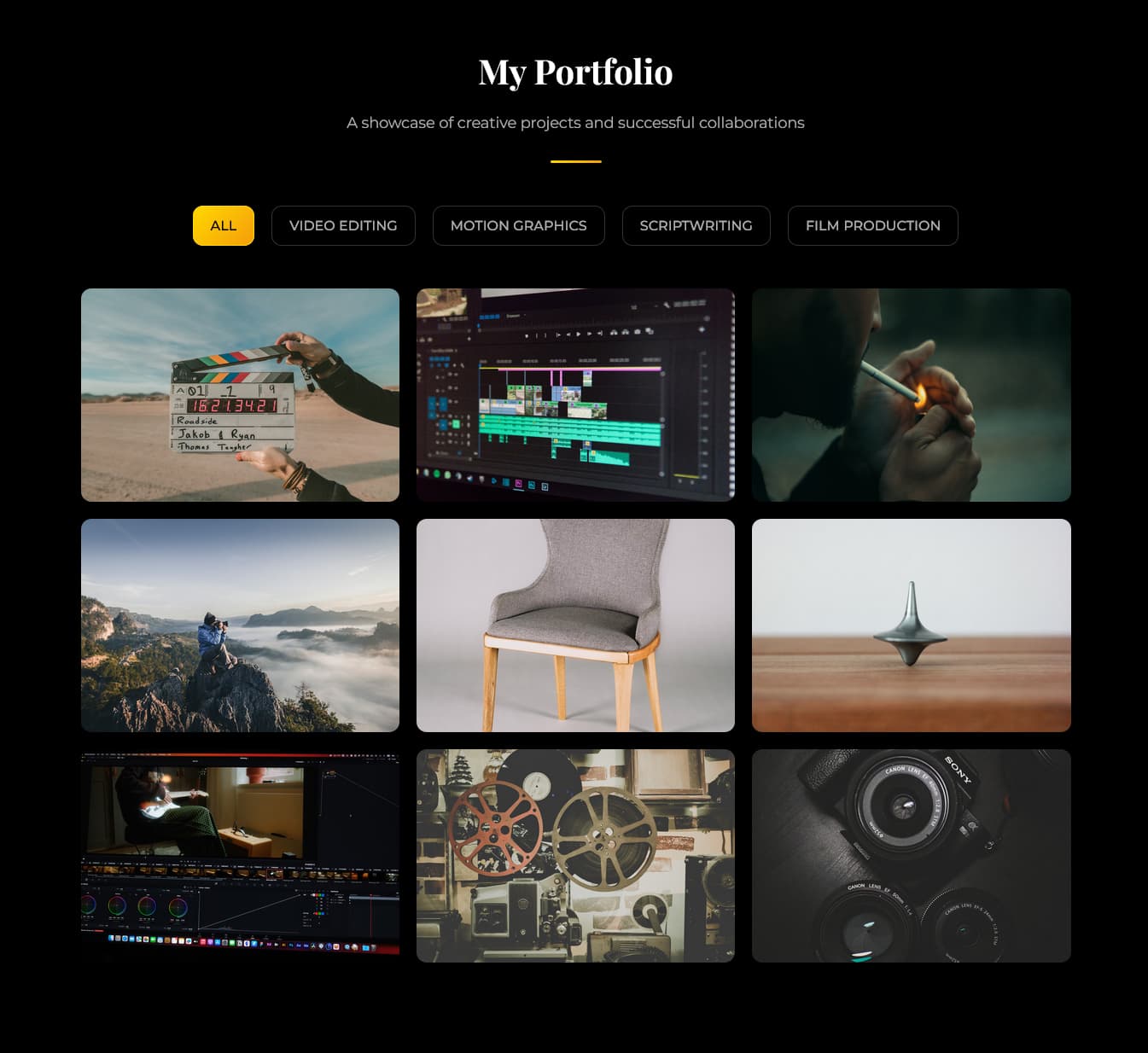 VIDEOGRAPHY - Video editor portfolio template preview 2