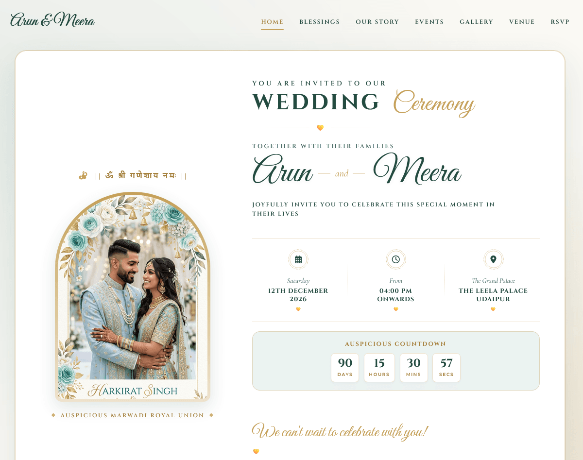 Arun & Meera - Royal Indian Wedding Invitation Template