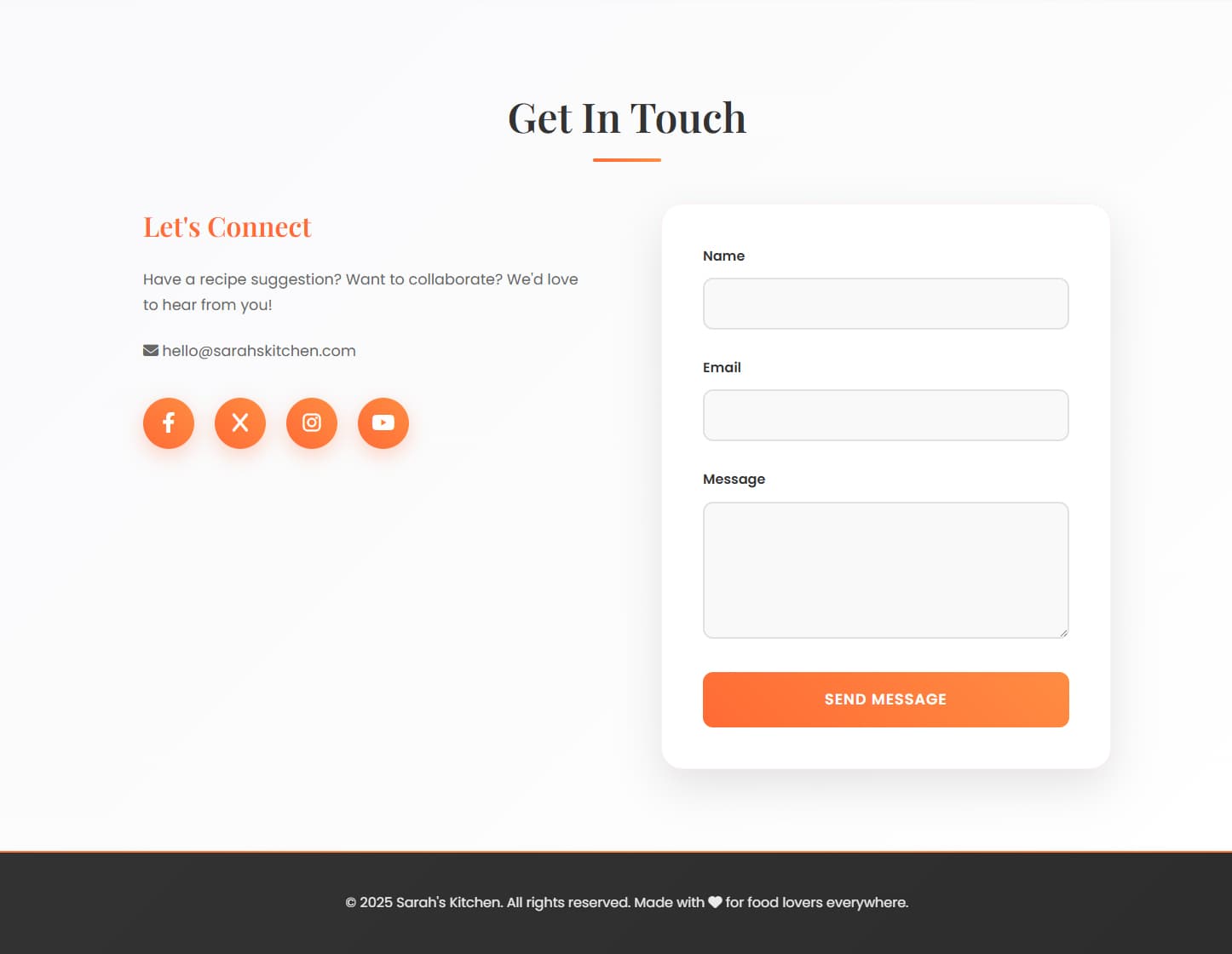 Sarah's Kitchen - YouTube Cooking Channel Website Template preview 5